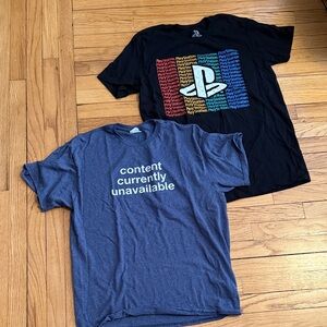 lot of 2 graphic t shirts - mens L - nerdy / gamer themed